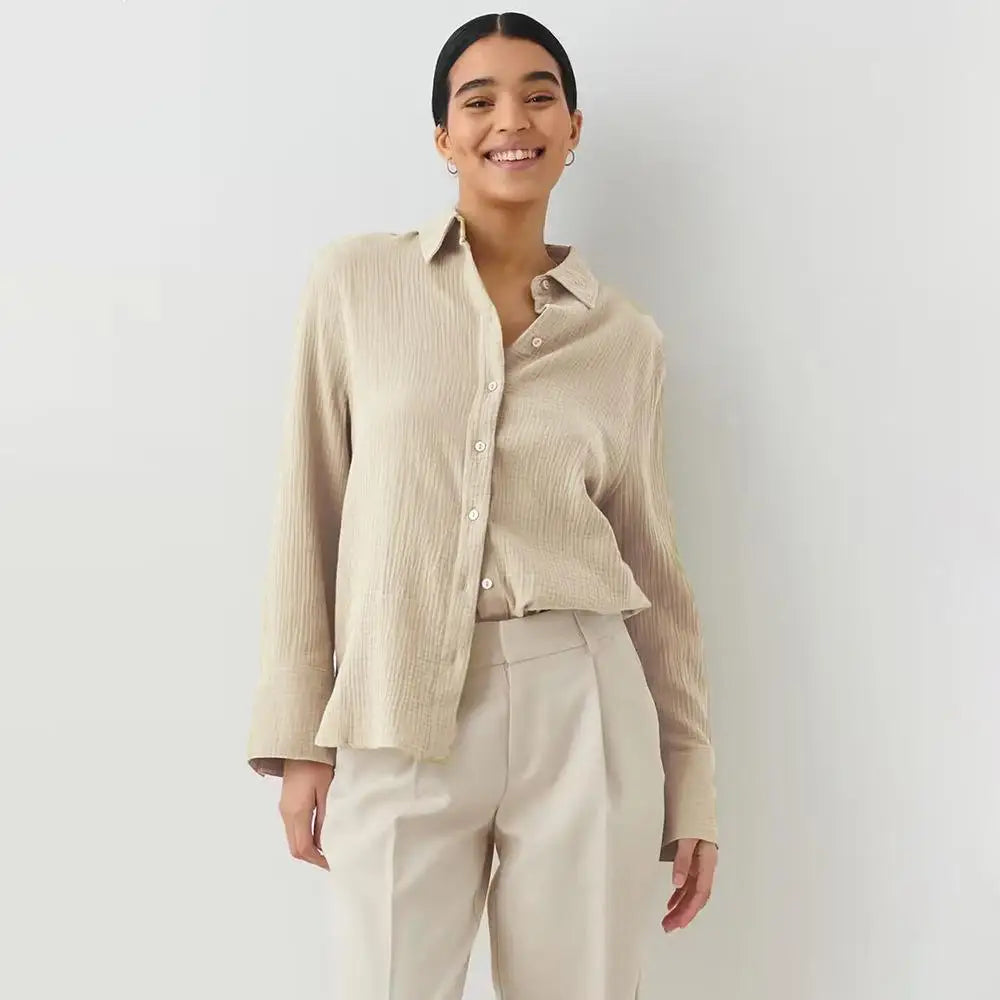 Summer Cotton Shirts for Women Breathable Long Sleeve Sunscreen Shirt Office Lady Solid Blouse Female Loose Chic Tops Outerwear