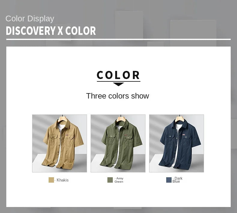 Summer Short Sleeve Shirt Men's 100 Cotton Refreshing Breathable Sweat Absorbing Shirt Climbing Work Clothes Pocket Brand Shirt