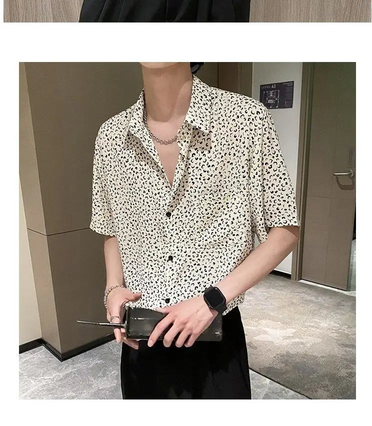 Summer Floral Shirt Men Short-sleeved Casual Loose New Casual Ice Silk Cardigan