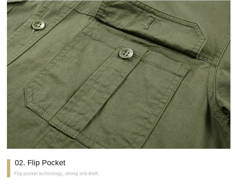 Summer Short Sleeve Shirt Men's 100 Cotton Refreshing Breathable Sweat Absorbing Shirt Climbing Work Clothes Pocket Brand Shirt