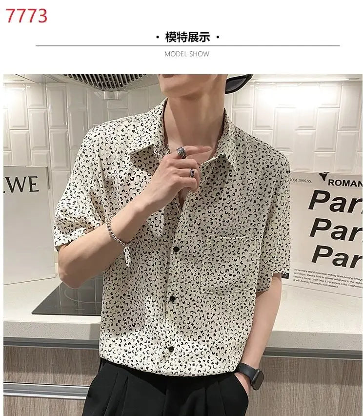 Summer Floral Shirt Men Short-sleeved Casual Loose New Casual Ice Silk Cardigan