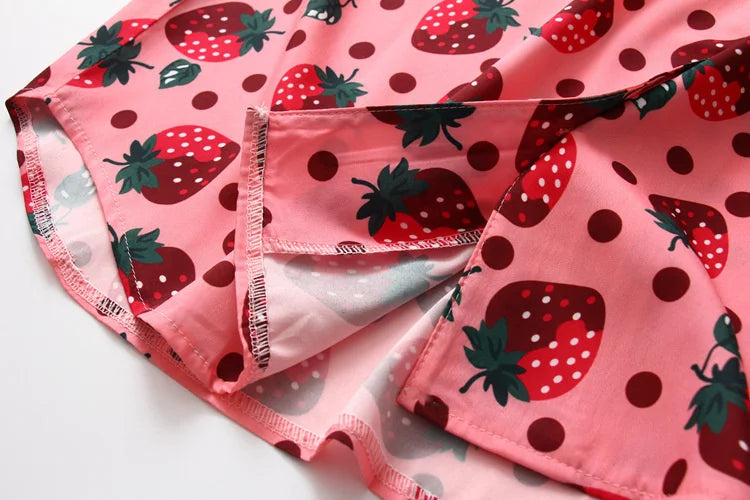 Summer Beach Women Shirt Top Harajuku Kawaii Girl Blouse Cute Strawberry Polka Dot Print Short Sleeve Blusa Female Hawaii Camisa