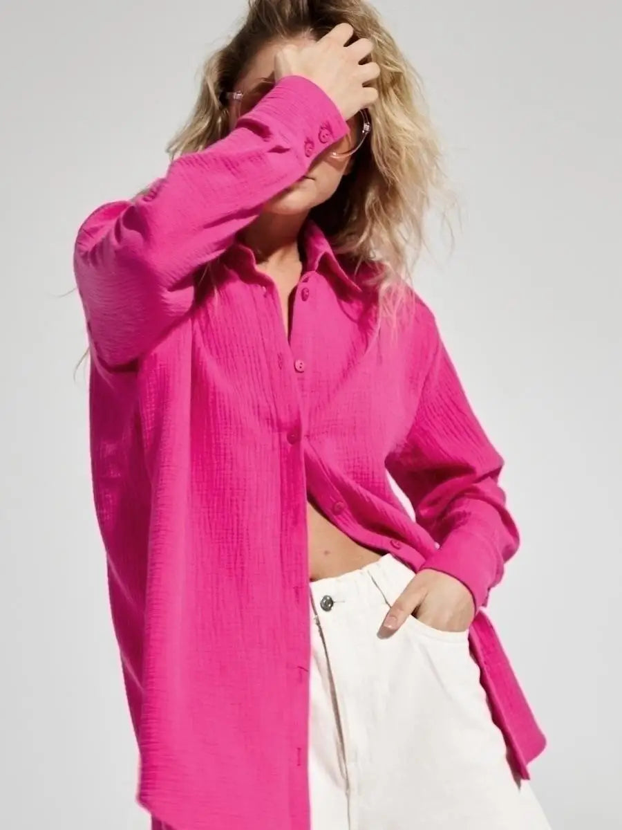 Summer Cotton Shirts for Women Breathable Long Sleeve Sunscreen Shirt Office Lady Solid Blouse Female Loose Chic Tops Outerwear
