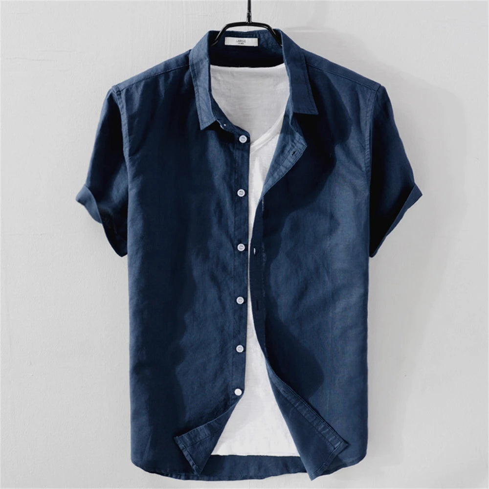 Summer men's shirts short sleeve Solid men clothing Tops  breathable cotton and linen Casual shirt for young man