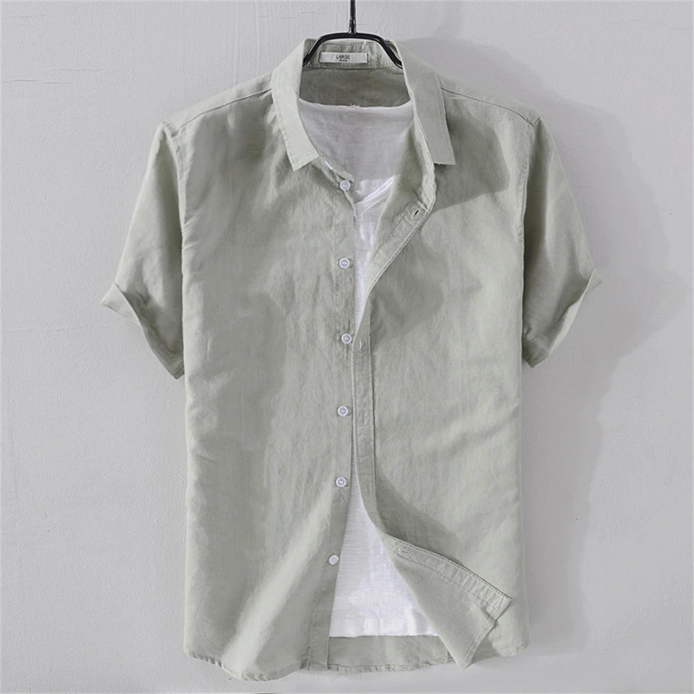Summer men's shirts short sleeve Solid men clothing Tops  breathable cotton and linen Casual shirt for young man