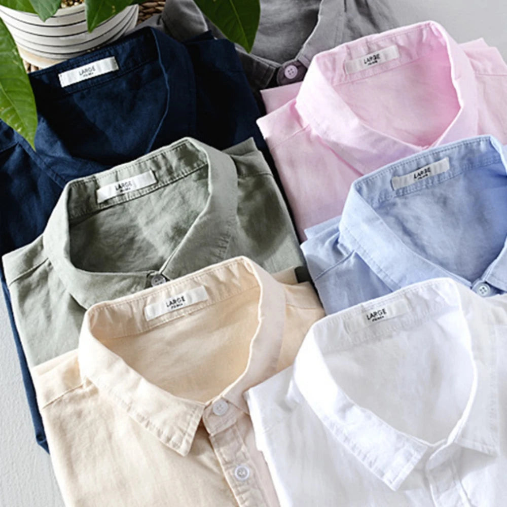 Summer men's shirts short sleeve Solid men clothing Tops  breathable cotton and linen Casual shirt for young man