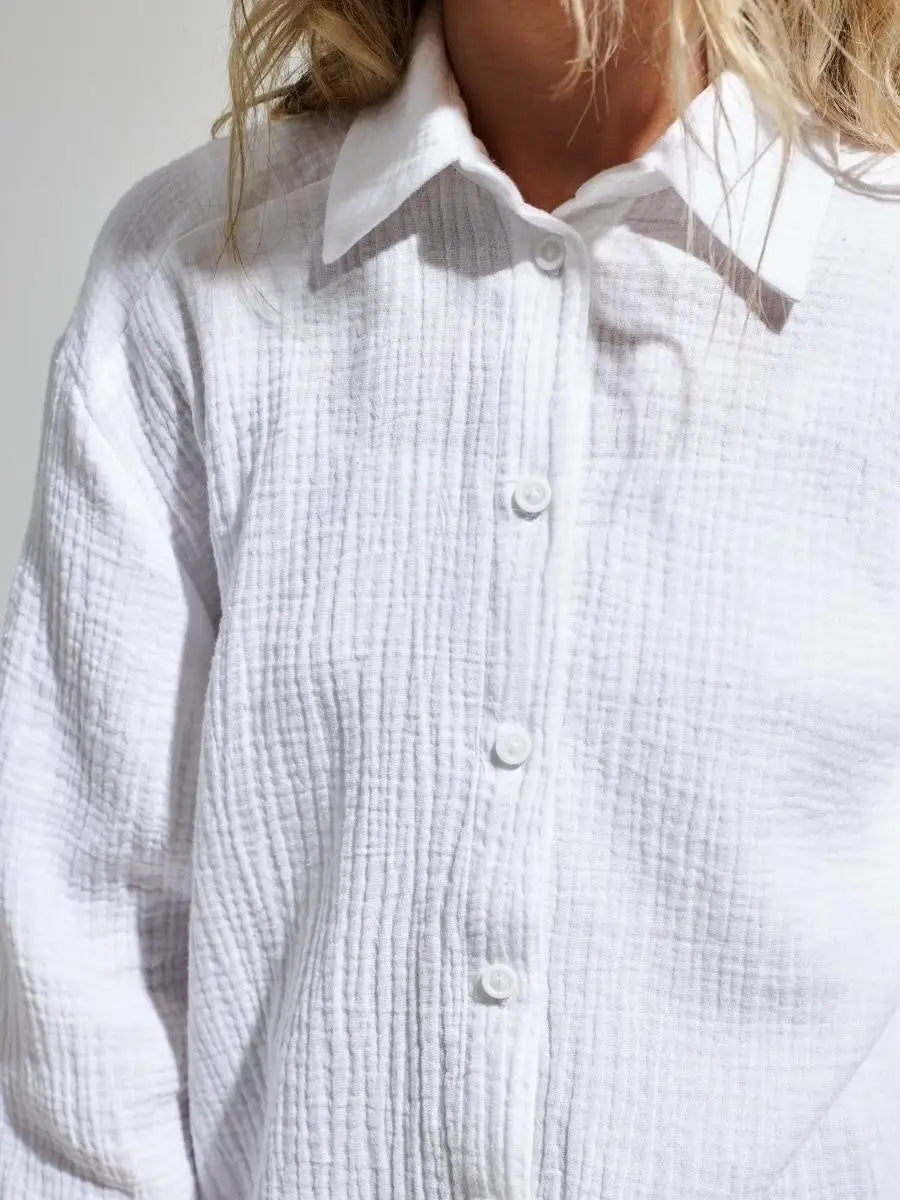Summer Cotton Shirts for Women Breathable Long Sleeve Sunscreen Shirt Office Lady Solid Blouse Female Loose Chic Tops Outerwear