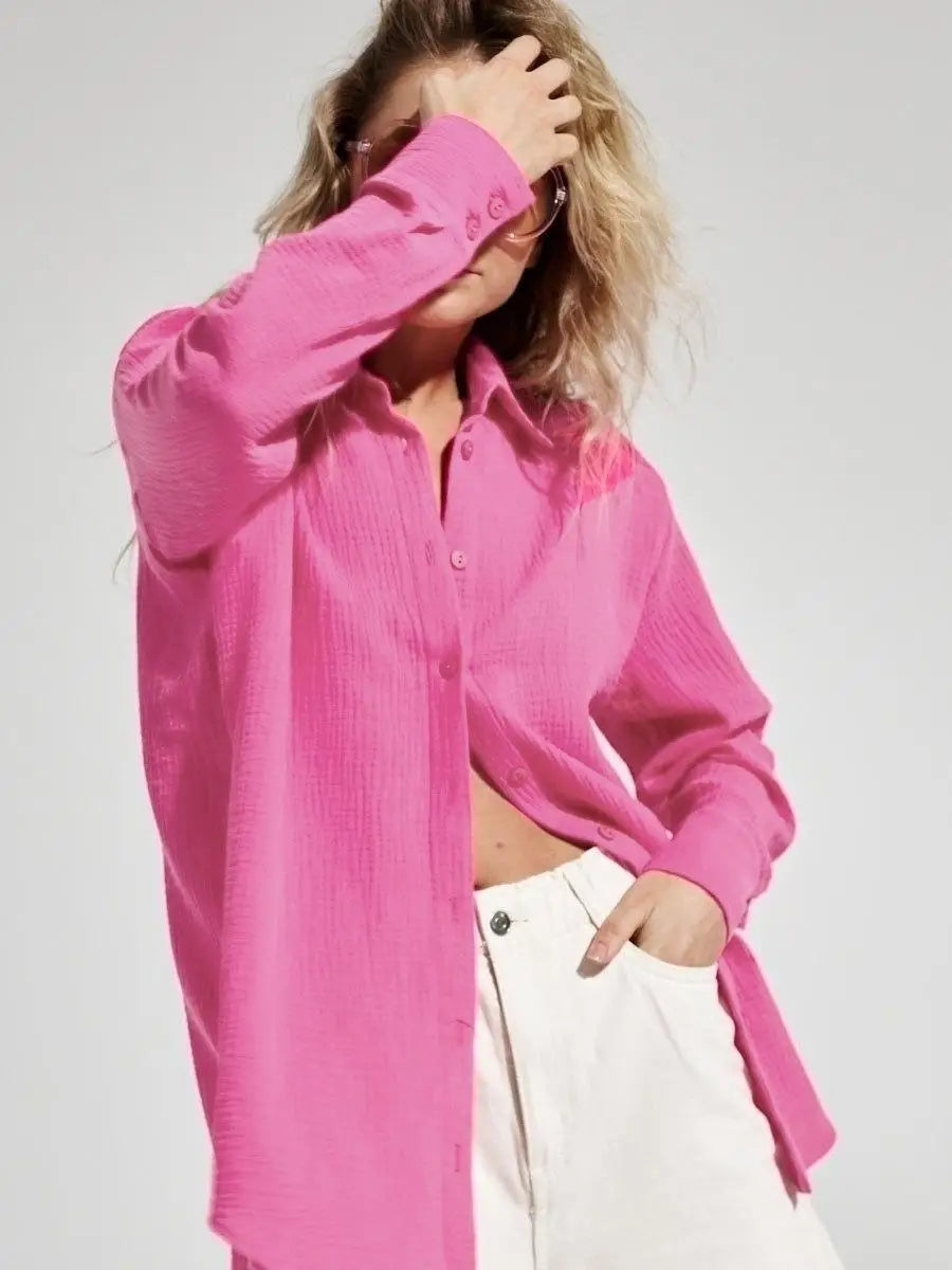 Summer Cotton Shirts for Women Breathable Long Sleeve Sunscreen Shirt Office Lady Solid Blouse Female Loose Chic Tops Outerwear