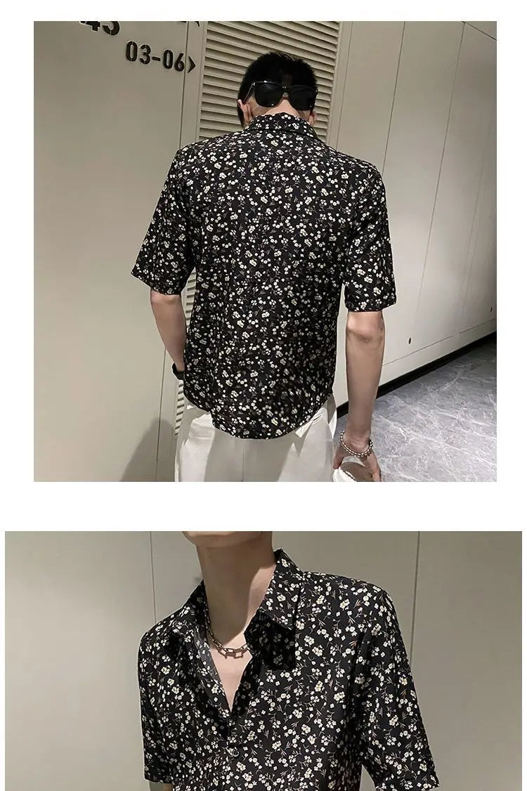 Summer Floral Shirt Men Short-sleeved Casual Loose New Casual Ice Silk Cardigan