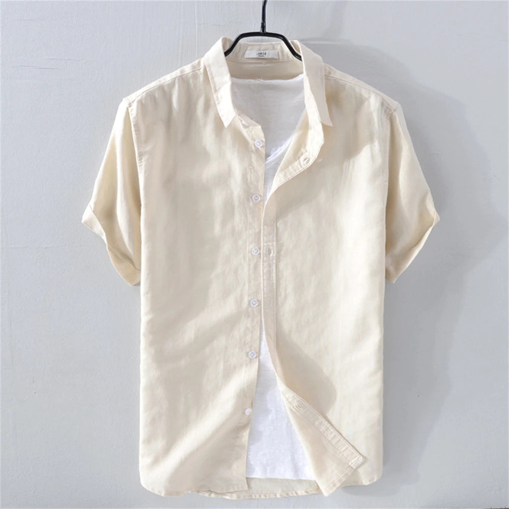 Summer men's shirts short sleeve Solid men clothing Tops  breathable cotton and linen Casual shirt for young man