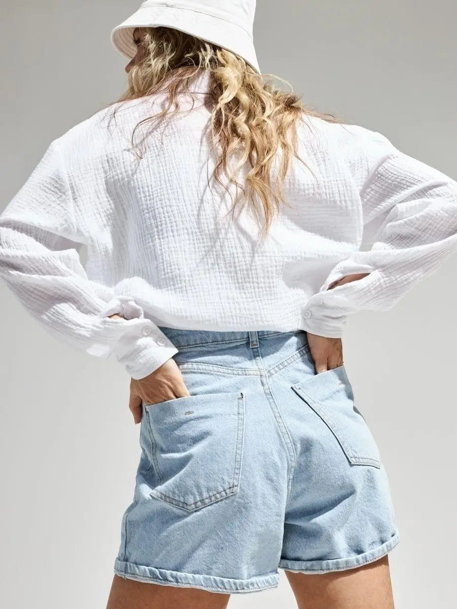 Summer Cotton Shirts for Women Breathable Long Sleeve Sunscreen Shirt Office Lady Solid Blouse Female Loose Chic Tops Outerwear
