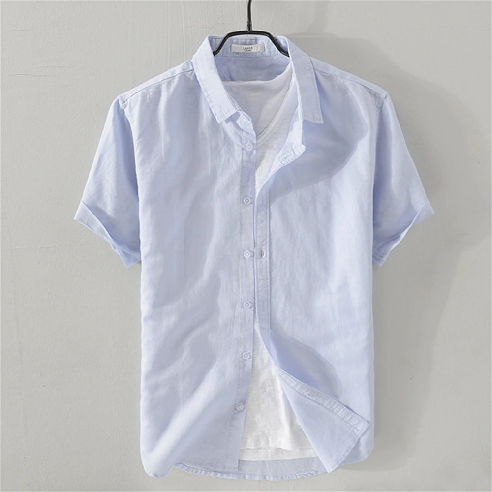 Summer men's shirts short sleeve Solid men clothing Tops  breathable cotton and linen Casual shirt for young man