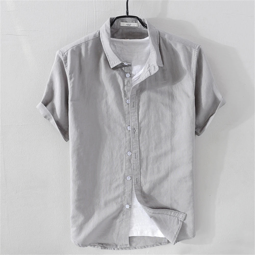 Summer men's shirts short sleeve Solid men clothing Tops  breathable cotton and linen Casual shirt for young man