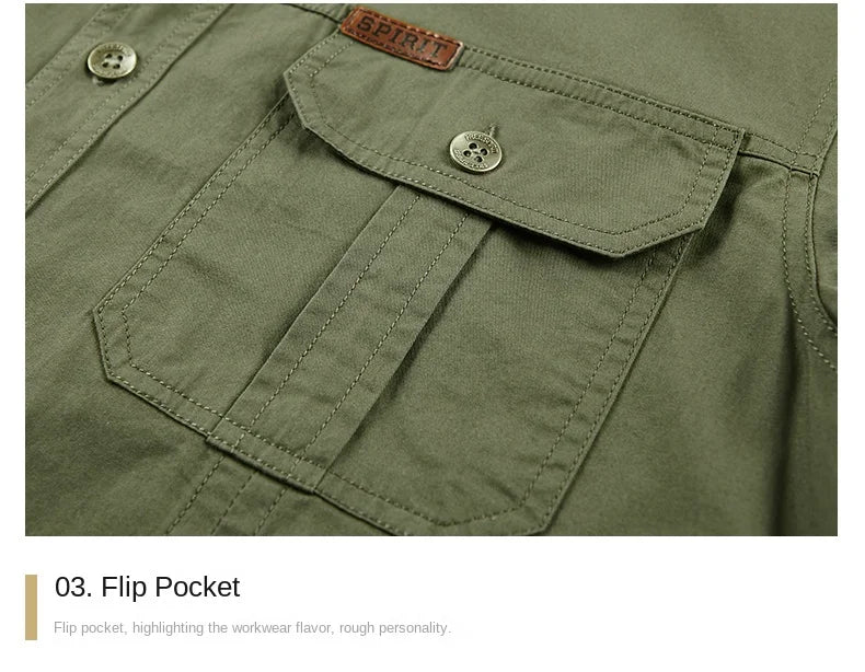 Summer Short Sleeve Shirt Men's 100 Cotton Refreshing Breathable Sweat Absorbing Shirt Climbing Work Clothes Pocket Brand Shirt