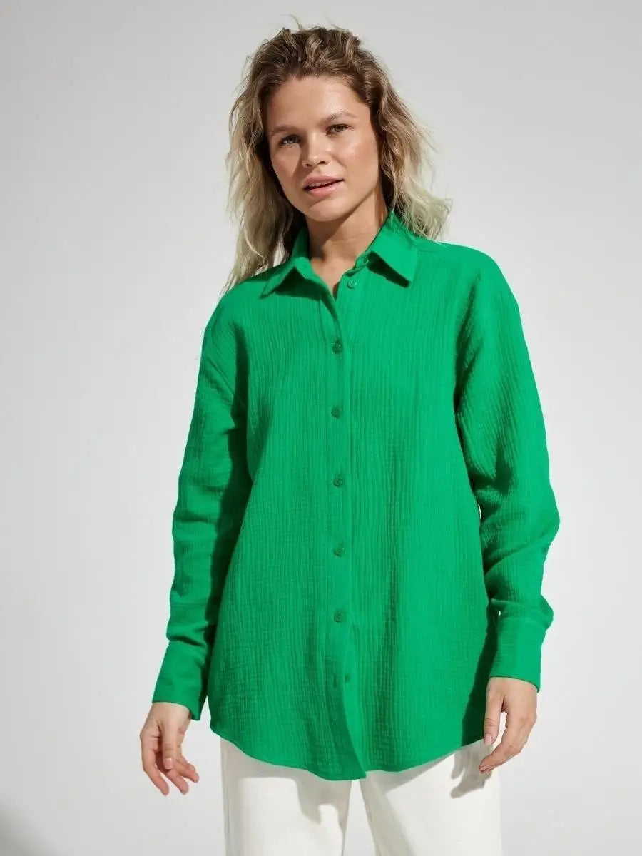 Summer Cotton Shirts for Women Breathable Long Sleeve Sunscreen Shirt Office Lady Solid Blouse Female Loose Chic Tops Outerwear