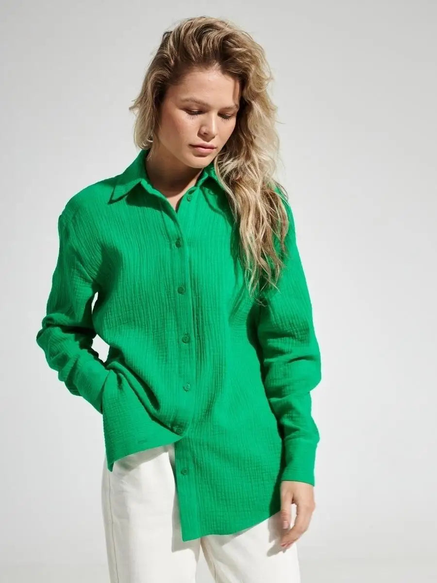 Summer Cotton Shirts for Women Breathable Long Sleeve Sunscreen Shirt Office Lady Solid Blouse Female Loose Chic Tops Outerwear