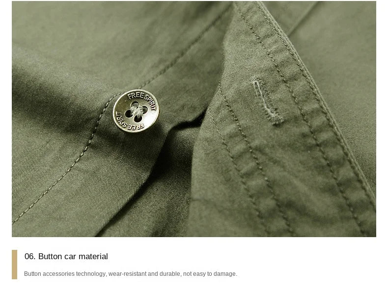 Summer Short Sleeve Shirt Men's 100 Cotton Refreshing Breathable Sweat Absorbing Shirt Climbing Work Clothes Pocket Brand Shirt