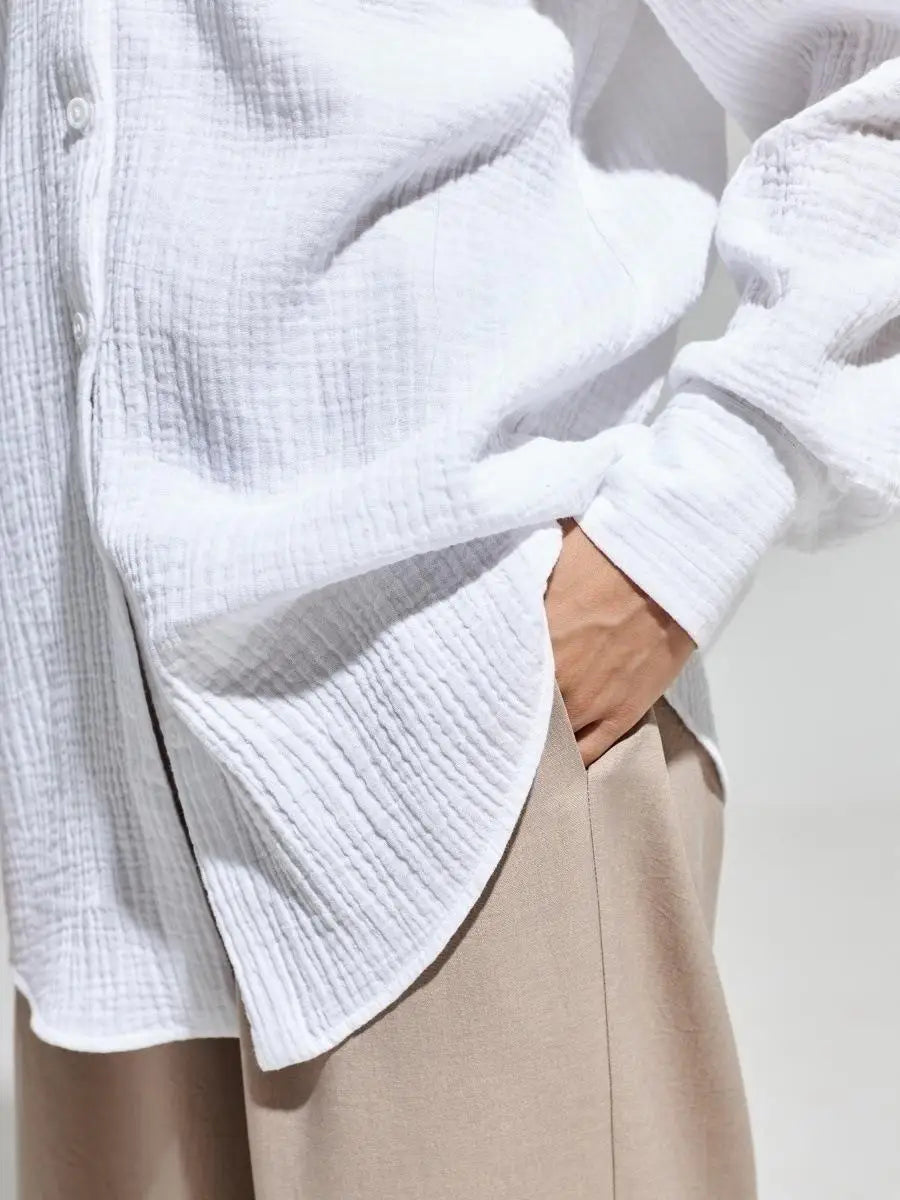 Summer Cotton Shirts for Women Breathable Long Sleeve Sunscreen Shirt Office Lady Solid Blouse Female Loose Chic Tops Outerwear