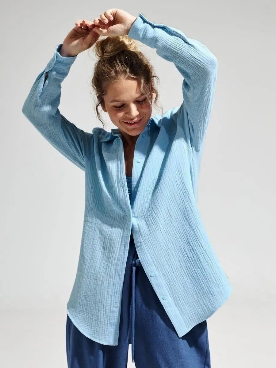 Summer Cotton Shirts for Women Breathable Long Sleeve Sunscreen Shirt Office Lady Solid Blouse Female Loose Chic Tops Outerwear