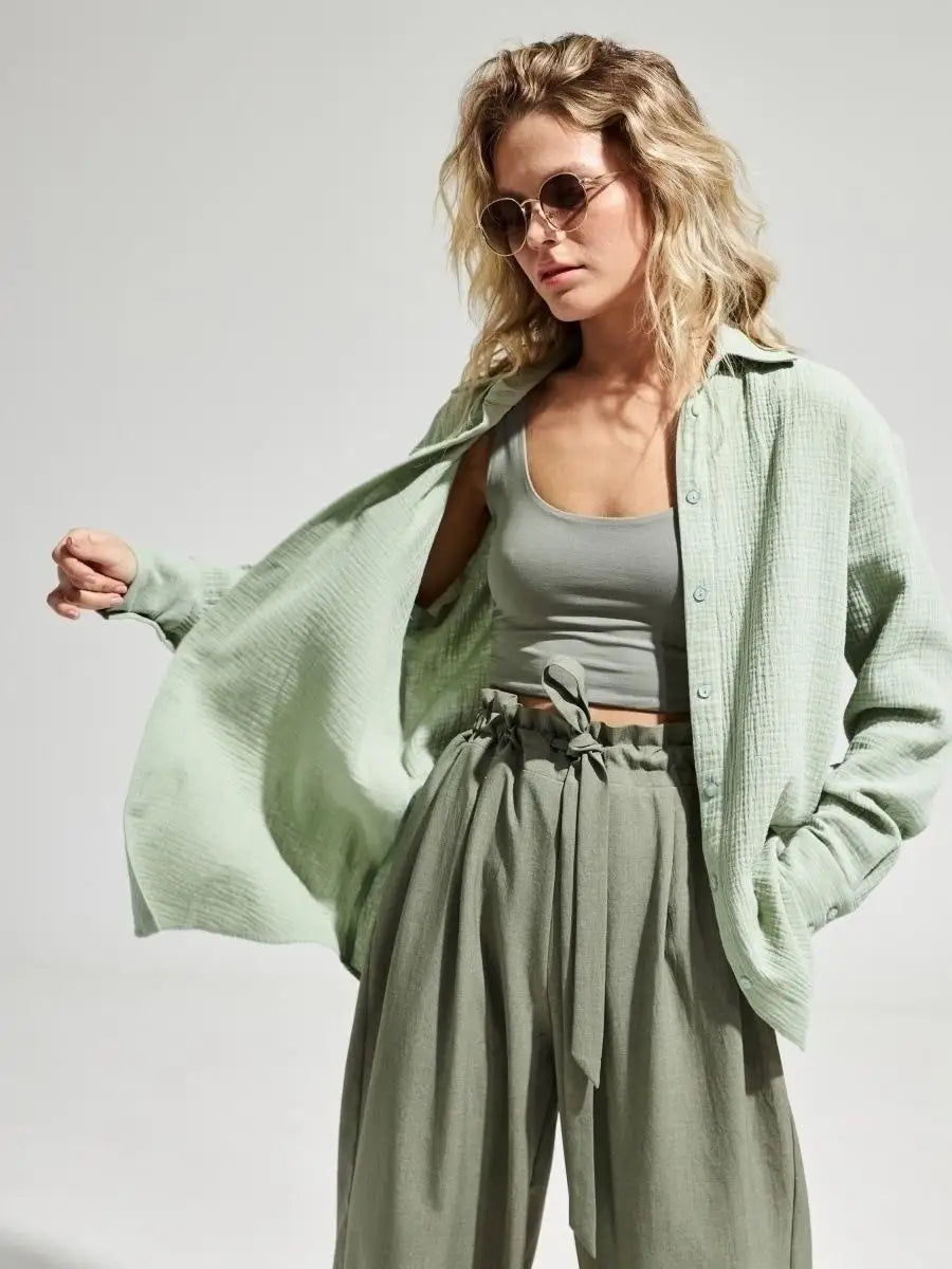 Summer Cotton Shirts for Women Breathable Long Sleeve Sunscreen Shirt Office Lady Solid Blouse Female Loose Chic Tops Outerwear
