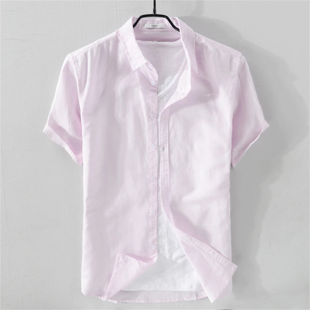 Summer men's shirts short sleeve Solid men clothing Tops  breathable cotton and linen Casual shirt for young man