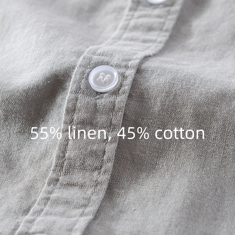 Summer men's shirts short sleeve Solid men clothing Tops  breathable cotton and linen Casual shirt for young man