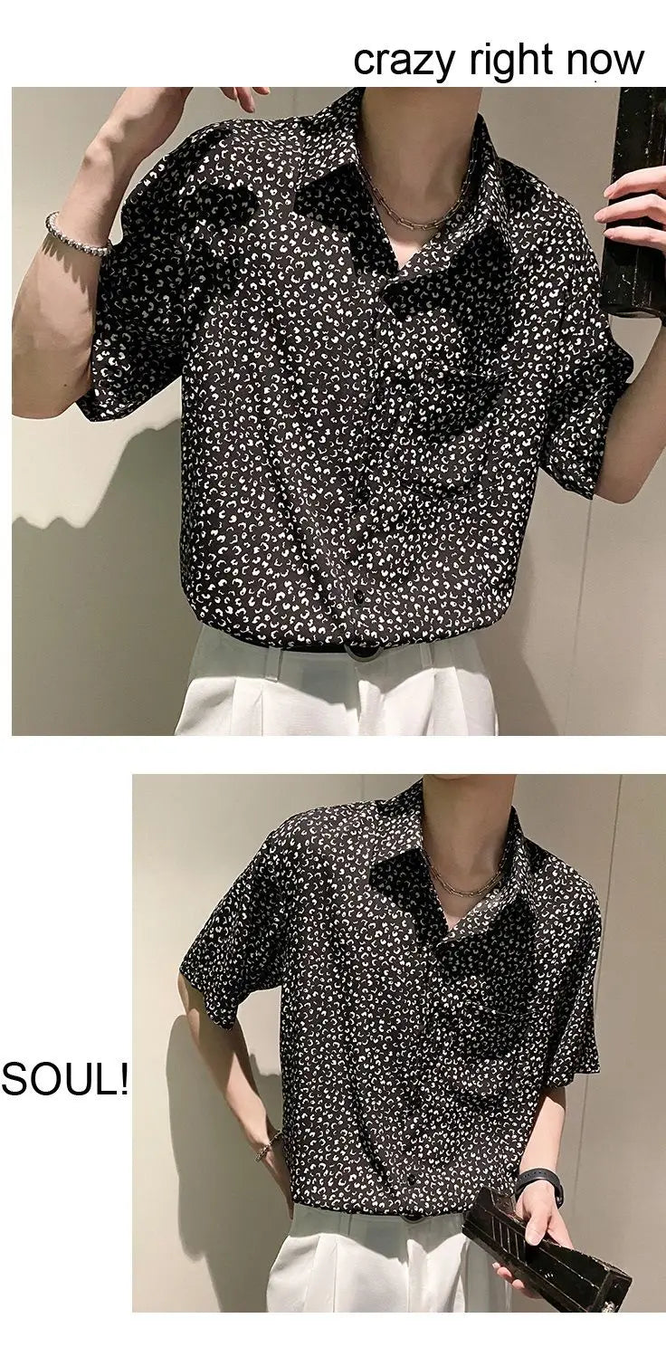 Summer Floral Shirt Men Short-sleeved Casual Loose New Casual Ice Silk Cardigan