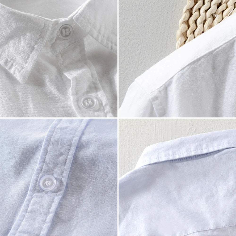 Summer men's shirts short sleeve Solid men clothing Tops  breathable cotton and linen Casual shirt for young man