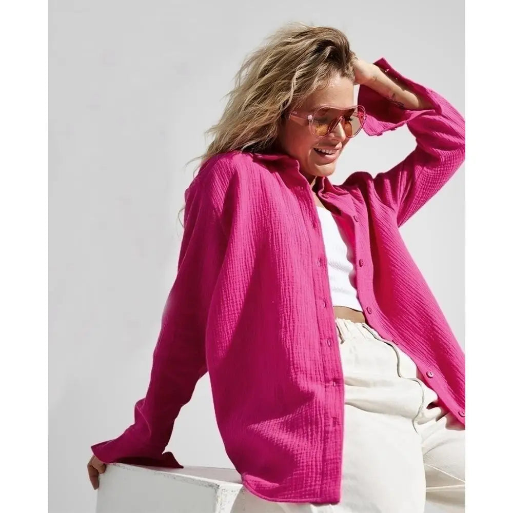 Summer Cotton Shirts for Women Breathable Long Sleeve Sunscreen Shirt Office Lady Solid Blouse Female Loose Chic Tops Outerwear