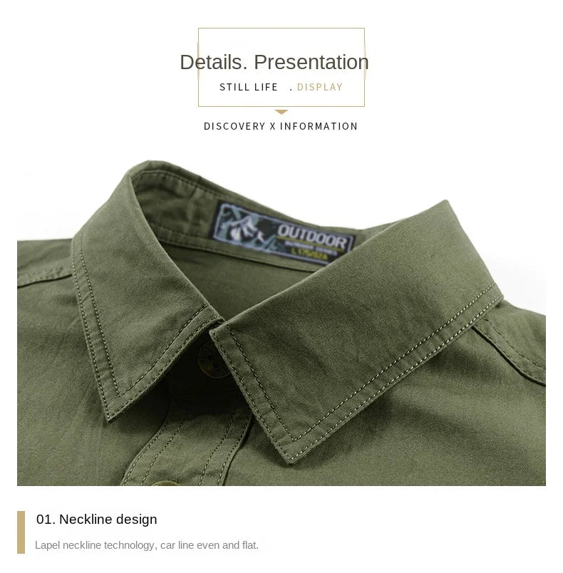 Summer Short Sleeve Shirt Men's 100 Cotton Refreshing Breathable Sweat Absorbing Shirt Climbing Work Clothes Pocket Brand Shirt